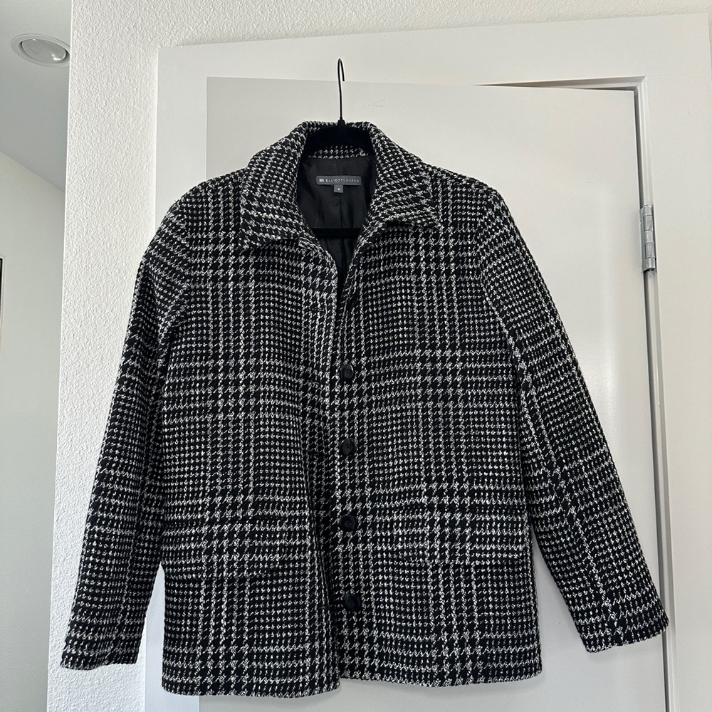 Elliott Lauren Black and White Plaid Pea Coat